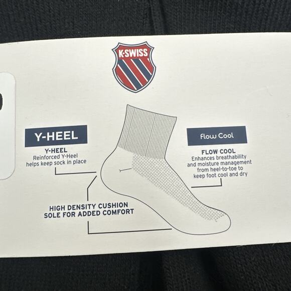 K-Swiss Ankle Socks 6 Pair Mens Size 10-13 Black 1/2 Cushion Flow Cool Y-Heel - Picture 3 of 8